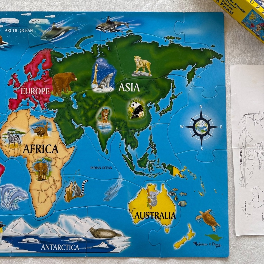 Melissa & Doug World Map Floor Puzzle 33 Pieces Jumbo 2x3Ft Complete Educational - Picture 14 of 16